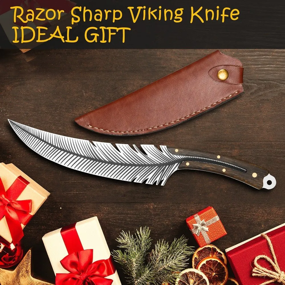 Hand-Forged Viking Knife – 8.5-Inch High Carbon Steel Blade with Leather Sheath