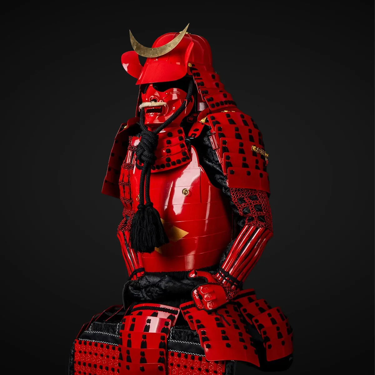 Handmade Red Masamune Date Japanese Samurai Armor，Life-Size Yoroi  with Crescent Suji Helmet