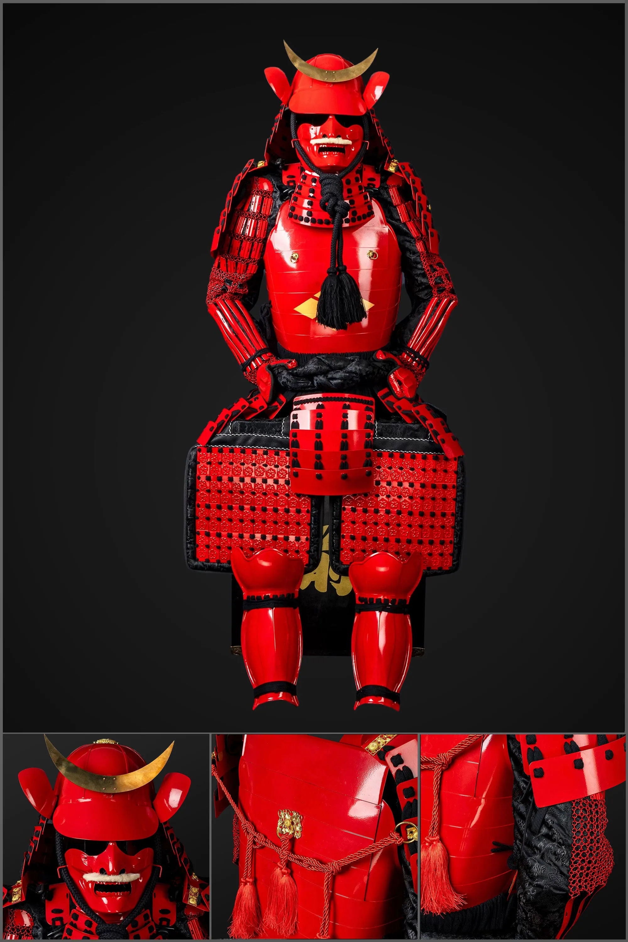 Handmade Red Masamune Date Japanese Samurai Armor，Life-Size Yoroi  with Crescent Suji Helmet