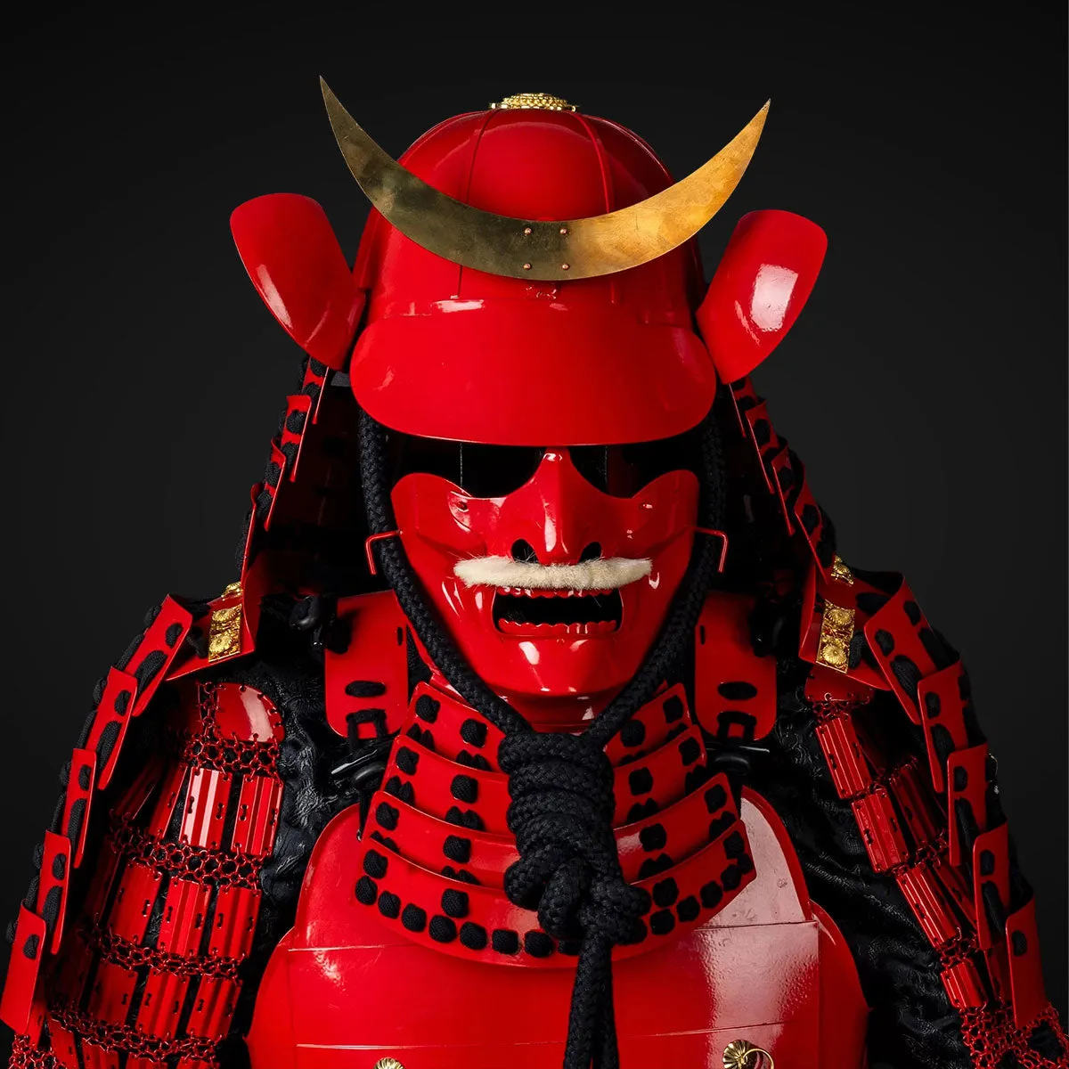 Handmade Red Masamune Date Japanese Samurai Armor，Life-Size Yoroi  with Crescent Suji Helmet